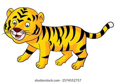 Vector illustration yellow colour tiger smiling cartoon
