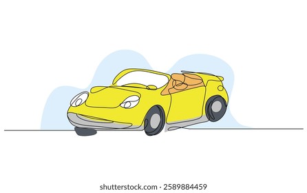 Vector illustration of a yellow convertible car. Modern flat in continuous line style.