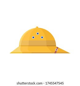 Vector illustration of a yellow cork helmet in a flat style. Hat for archaeologists and explorers of the desert and hot countries.