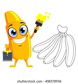 Vector Illustration of Yellow Crayon Mascot Coloring banana