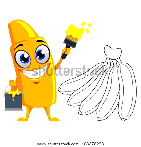 Vector Illustration of Yellow Crayon Mascot Coloring banana