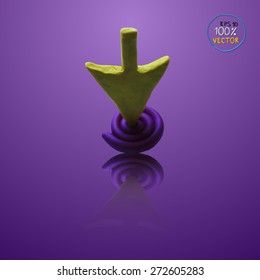 Vector illustration yellow cursor arrow on violet point. Plasticine modeling.