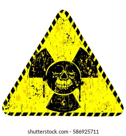 Vector illustration yellow dirty triangle radiation sign and abstract grunge skull