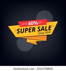Vector illustration of yellow discount banner isolated on gray background. Super offer 40% discount.