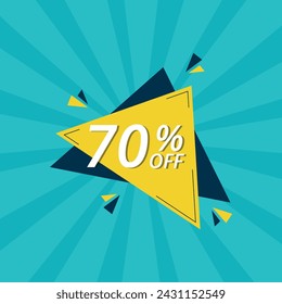 Vector illustration of yellow discount banner on blue background for business, 70% discount banner for websites, blogs and graphic resources.