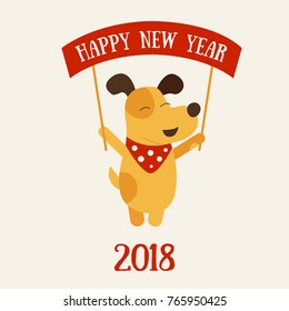 Vector illustration of yellow dog. Vector symbol of new year 2018 in Chinese calendar. EPS 10. 