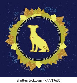 vector illustration of yellow dog year for symbolic visuals and celebration greeting and invitation cards in oriental style