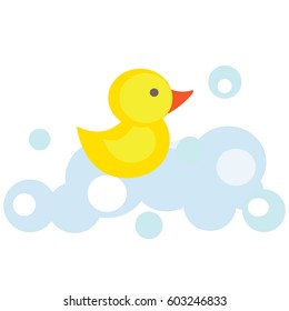 Vector illustration of yellow duck in a bathroom