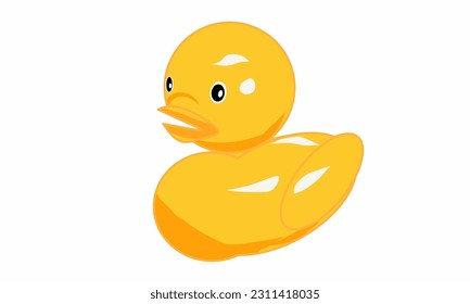 Vector illustration, yellow duck or yellow duck friend doll in child bath, isolated white background 