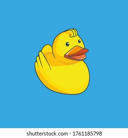 Vector illustration of yellow duck isolated on blue background