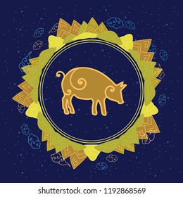 vector illustration of yellow earth pig year for symbolic visuals and celebration greeting and invitation cards in oriental style