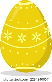 Vector illustration of a yellow Easter egg with a beautiful pattern.  Easter egg with a pattern. Vector isolated drawing.Postcard.A flat illustration drawn by hand.