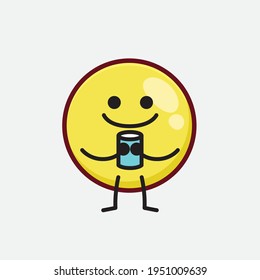 Vector Illustration of Yellow Emoji Character with cute face, simple hands and leg line art on Isolated Background. Flat cartoon doodle style.
