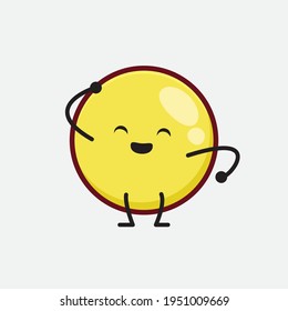 Vector Illustration of Yellow Emoji Character with cute face, simple hands and leg line art on Isolated Background. Flat cartoon doodle style.