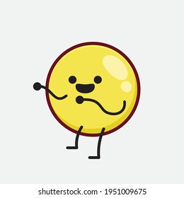 Vector Illustration of Yellow Emoji Character with cute face, simple hands and leg line art on Isolated Background. Flat cartoon doodle style.