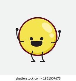 Vector Illustration of Yellow Emoji Character with cute face, simple hands and leg line art on Isolated Background. Flat cartoon doodle style.