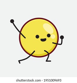 Vector Illustration of Yellow Emoji Character with cute face, simple hands and leg line art on Isolated Background. Flat cartoon doodle style.