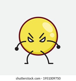 Vector Illustration of Yellow Emoji Character with cute face, simple hands and leg line art on Isolated Background. Flat cartoon doodle style.