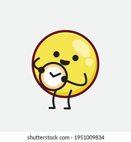 Vector Illustration of Yellow Emoji Character with cute face, simple hands and leg line art on Isolated Background. Flat cartoon doodle style.