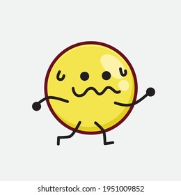Vector Illustration of Yellow Emoji Character with cute face, simple hands and leg line art on Isolated Background. Flat cartoon doodle style.