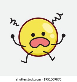 Vector Illustration of Yellow Emoji Character with cute face, simple hands and leg line art on Isolated Background. Flat cartoon doodle style.