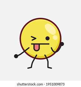 Vector Illustration of Yellow Emoji Character with cute face, simple hands and leg line art on Isolated Background. Flat cartoon doodle style.