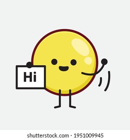 Vector Illustration of Yellow Emoji Character with cute face, simple hands and leg line art on Isolated Background. Flat cartoon doodle style.