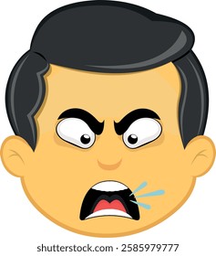 vector illustration yellow emoji character male, with an angry expression, talking and screaming