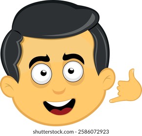 vector illustration yellow emoji character male, making a call me by phone or shake gesture with his hand