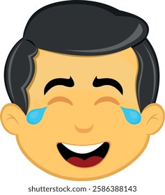 vector illustration yellow emoji character male, with a happy expression and tears of joy