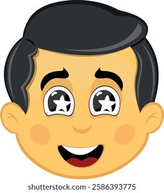 vector illustration yellow emoji character male, marveling with stars in his eyes