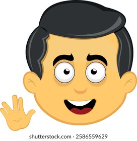 vector illustration yellow emoji character male, with a happy expression and doing vulcan salute with his hand