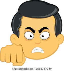 vector illustration yellow emoji character male, with an angry expression and fist bump