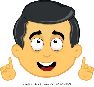 vector illustration yellow emoji character male, observing and with hands pointing up