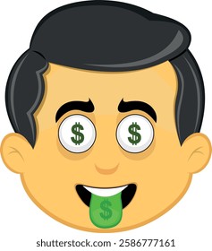 vector illustration yellow emoji character male, with eyes and tongue with the dollar sign