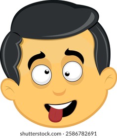 vector illustration yellow emoji character male, making crazy and funny expression, with squinty eyes and tongue sticking out