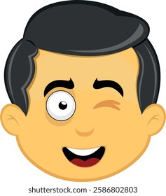 vector illustration yellow emoji character male, with a happy expression and winking eye