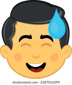 vector illustration yellow emoji character male, with an expression of shame and a drop of sweat