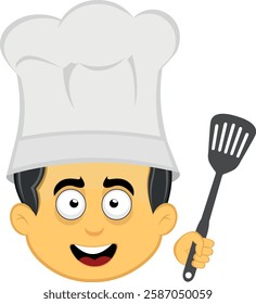 vector illustration yellow emoji character male, with a chef hat and spatula