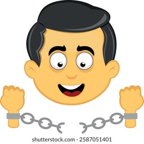 vector illustration yellow emoji character male, breaking chains in freedom and enmancipation