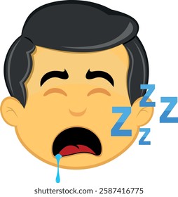 vector illustration yellow emoji character male, with their mouth open sleeping, snoring and drooling