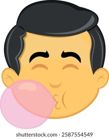 vector illustration yellow emoji character male, chewing and making bubblegum balloon candy