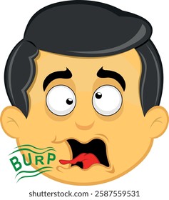 vector illustration yellow emoji character male, mouth burping with the text burp