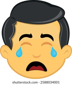 vector illustration yellow emoji character male, crying with tears falling from his eyes