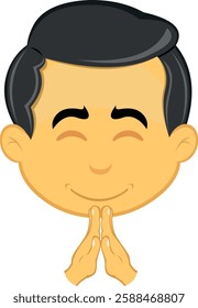 vector illustration yellow emoji character male, with his hands in a praying position