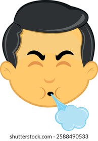 vector illustration yellow emoji character male, with his mouth blowing air