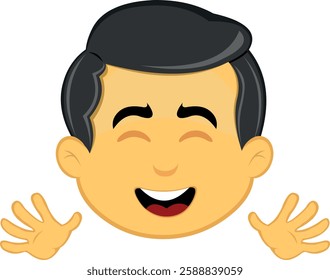 vector illustration yellow emoji character male, with waving hands gesture