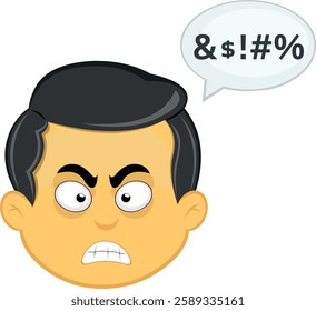 vector illustration yellow emoji character male, with a speech bubble and insult text