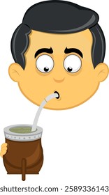 vector illustration yellow emoji character male, drinking a mate, classic argentine drink