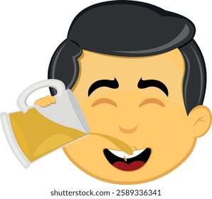 vector illustration yellow emoji character male, drinking glass beer